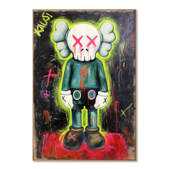 Neon Pulse – KAWS Inspired Urban Figure Oil Painting hand-painted wall art