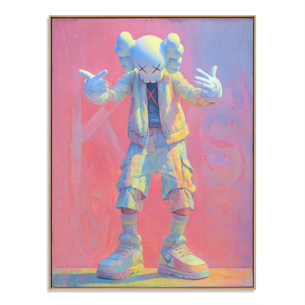 Pastel Swagger – KAWS Inspired Contemporary Figure Oil Painting hand-painted wall art