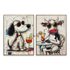 Playful Animal Duo – Contemporary Pop Art Wall Art Set hand-painted wall art