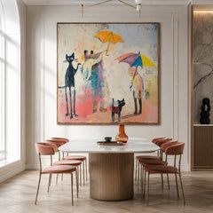 Rainy Day Cat Parade – Whimsical Figurative Wall Art
