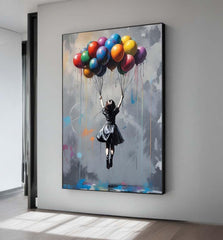 Lifted Dreams – Graffiti Balloon Girl Oil Painting, Street Art Wall Art