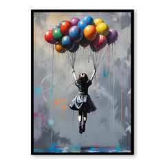 Lifted Dreams – Graffiti Balloon Girl Oil Painting, Street Art Wall Art