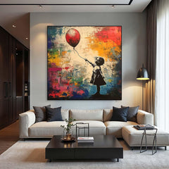 Lost Balloon – Graffiti Girl Street Art Oil Painting, Banksy-Inspired Wall Art