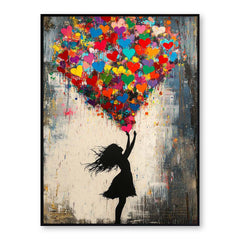 Love Lift – Graffiti Heart Balloon Girl Oil Painting, Street Pop Wall Art