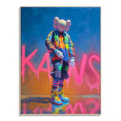 Neon Drift – KAWS Inspired Street Pop Oil Painting hand-painted wall art