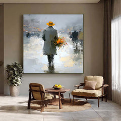 Contemporary Figural Artwork Impressionist Man In Yellow Hat Oil Painting Canvas Modern Abstract Wall Art
