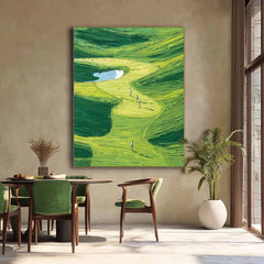 Large Green Hills Full Of Life Wall Art Abstract Pedestrians Strolling Oil Painting Canvas Original Artwork