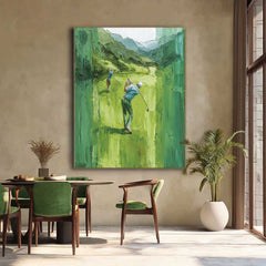 Large Green Hills Full Of Life Wall Art Abstract Golf Oil Painting Canvas Original People sports Artwork