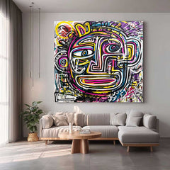 Large Graffiti Line Face Wall Art Original Colorful Face Painting Abstract Portrait Oil Painting On Canvas