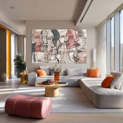 Graffiti Artwork Framed Abstract Line Face Painting Canvas Original Minimalism Modern Style Wall Art