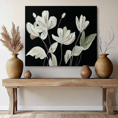 Original Black Abstract Oil Painting On Canvas Horizontal Flower Texture Artwork Home Decor Gift