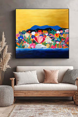 Floral Painting on Canvas Original Flower Bush Botanical Square Artwork Large Illustration style Wall Art