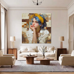 Modern Abstract Girl Portrait Oil Painting Impasto Textured Woman Wall Art Contemporary Canvas For Bedroom Decor