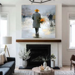 Contemporary Figural Artwork Impressionist Man In Yellow Hat Oil Painting Canvas Modern Abstract Wall Art