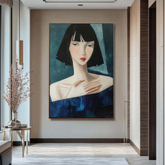 Abstract Figure Oil Painting On Canvas Original Texture Short Hair Woman Wall Art Portrait Modern Artwork