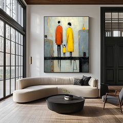 Minimalist Family Wall Art Original Neutral Background Oil Painting Modern City Silhouette Home Decor