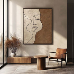 Brown Original Figure Acrylic Painting Large Women Face Abstract Wall Art Portrait Artwork Home Decor