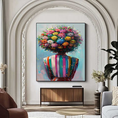 Original Figure Back Acrylic Painting Large Texture Abstract Colorful Flower Human Wall Art Portrait Artwork