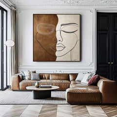 Lady Face Abstract Wall Art Square Original Wabi-sabi Minimalism Portrait Painting Canvas Large Artwork