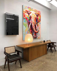 Modern Animal Oil Painting Impressionist Colorful Elephant Oil Painting Textured Canvas Wall Art Framed Living Room Decor