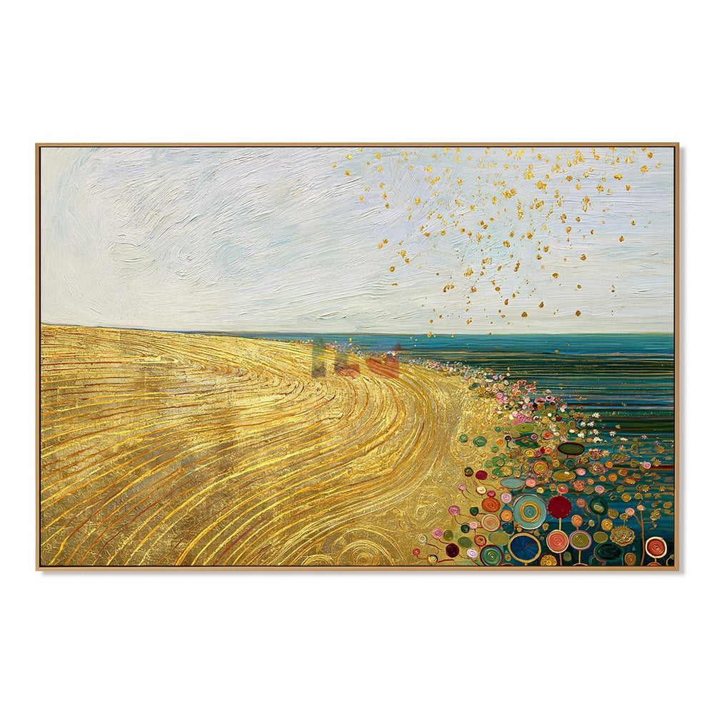 Gilded Meadow Horizon – Abstract Landscape Textured Wall Art hand-painted wall art