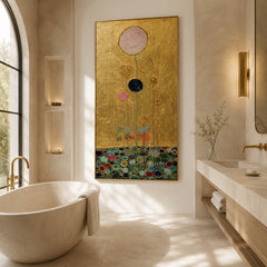 Golden Bloom Ascent – Decorative Botanical Textured Wall Art