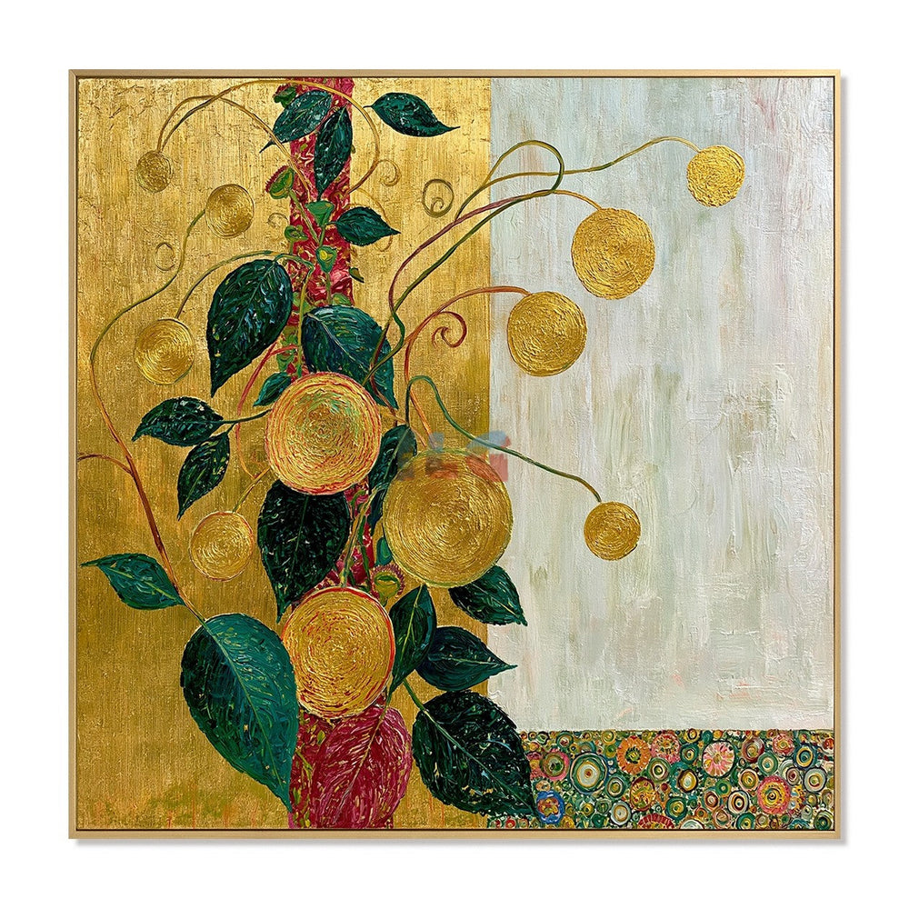 Golden Vine Garden – Decorative Botanical Textured Wall Art hand-painted wall art
