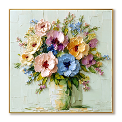 Blooming Symphony – 3D Textured Floral Bouquet Oil Painting, Colorful Flower Wall Art
