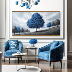 Azure Serenity – Textured Blue Tree Landscape Oil Painting