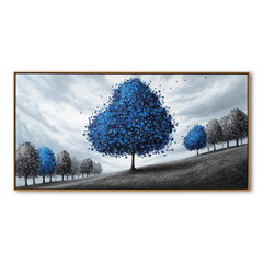 Azure Serenity – Textured Blue Tree Landscape Oil Painting