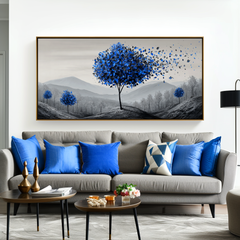 Breeze of Tranquility – Textured Blue Tree Landscape Oil Painting