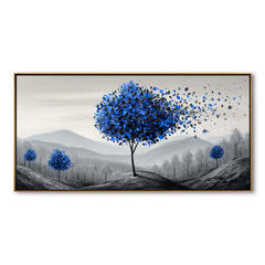 Breeze of Tranquility – Textured Blue Tree Landscape Oil Painting
