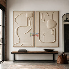 Neutral Abstract Texture Wall Art Set | Minimalist Hand-Painted Canvas Diptych