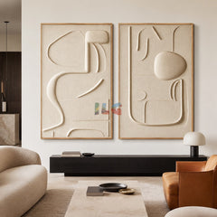 Neutral Abstract Texture Wall Art Set | Minimalist Hand-Painted Canvas Diptych