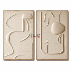 Neutral Abstract Texture Wall Art Set | Minimalist Hand-Painted Canvas Diptych hand-painted wall art
