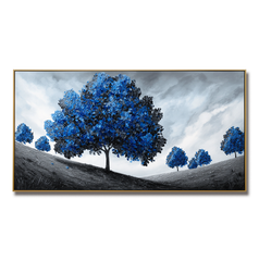 Serene Path – Textured Blue Tree Landscape Oil Painting