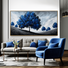 Serene Path – Textured Blue Tree Landscape Oil Painting