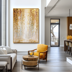 Gilded Cascade – 3D Textured Gold Abstract Wall Art, Luxury Modern Canvas