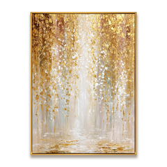 Gilded Cascade – 3D Textured Gold Abstract Wall Art, Luxury Modern Canvas