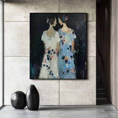 Original Portrait Wall Art Abstract Sisters Oil Painting Canvas Minimalism Figure Acrylic Painting Gift