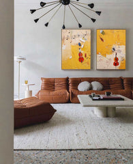 Set of 2 Large Original Acrylic Painting vibrant Yellow Abstract Graffiti Oil Painting Modern Wall Art Living Room Decor