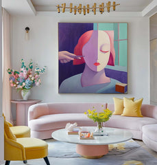Origina Figure Acrylic Painting Canvas Sculptural style Abstract Wall Art Square Large Portrait Artwork