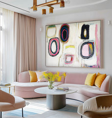 White Abstract Handmade Oil Painting Modern Colorful Artwork Original Irregular Geometric Circles Wall Art