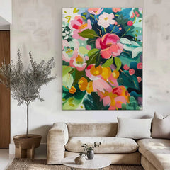 Abstract Flower Oil Painting on Canvas Large Original Watercolor Flowers Art Custom Painting Boho Wall Decor
