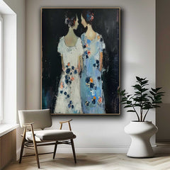 Original Portrait Wall Art Abstract Sisters Oil Painting Canvas Minimalism Figure Acrylic Painting Gift