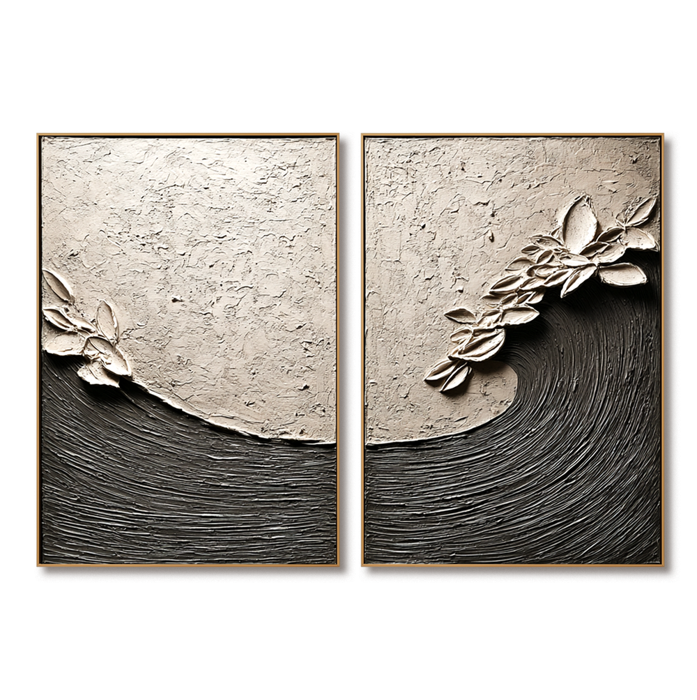 Echo of the Tide – Textured Abstract Diptych Wall Art hand-painted wall art