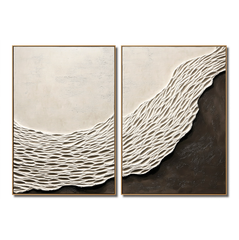 Shoreline Divide – Textured Abstract Diptych Wall Art hand-painted wall art