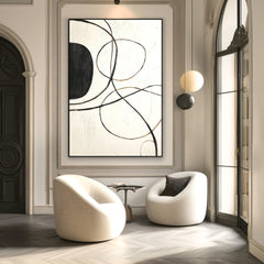 Boundless Lines – Minimalist Black and White Abstract Oil Painting, Modern Textured Wall Art