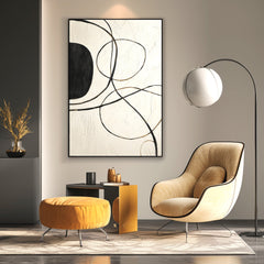 Boundless Lines – Minimalist Black and White Abstract Oil Painting, Modern Textured Wall Art