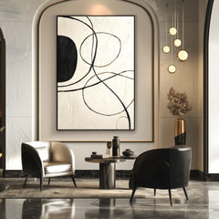 Boundless Lines – Minimalist Black and White Abstract Oil Painting, Modern Textured Wall Art